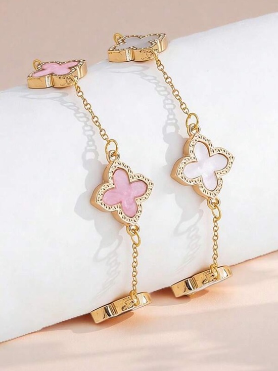 Jewelry - Chain bracelet love Gold clover pink white Link Bracelet 2pc new